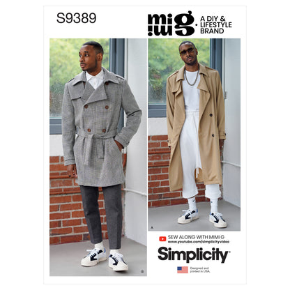 Simplicity S9389 sewing pattern envelope showing men's belted jackets