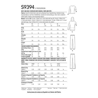 Simplicity S9394 sewing pattern envelope showing children's hoodies, trousers and T-shirts