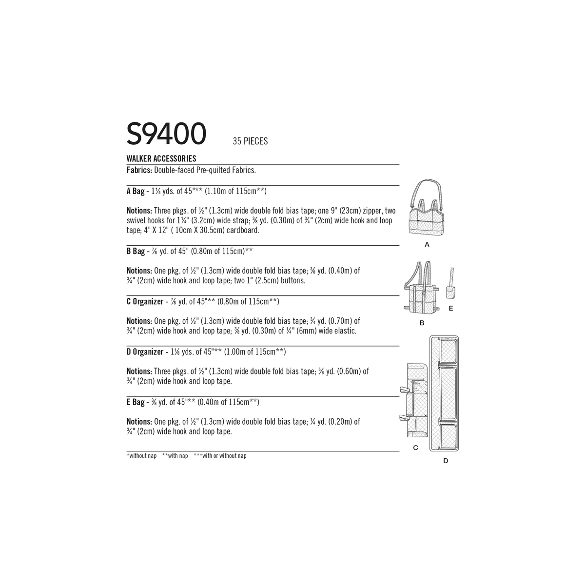 Simplicity S9400 sewing pattern envelope showing bags and organisers fitted to mobility walkers