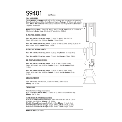 Simplicity S9401 sewing pattern envelope showing tablecloth, napkins, runner and place mats