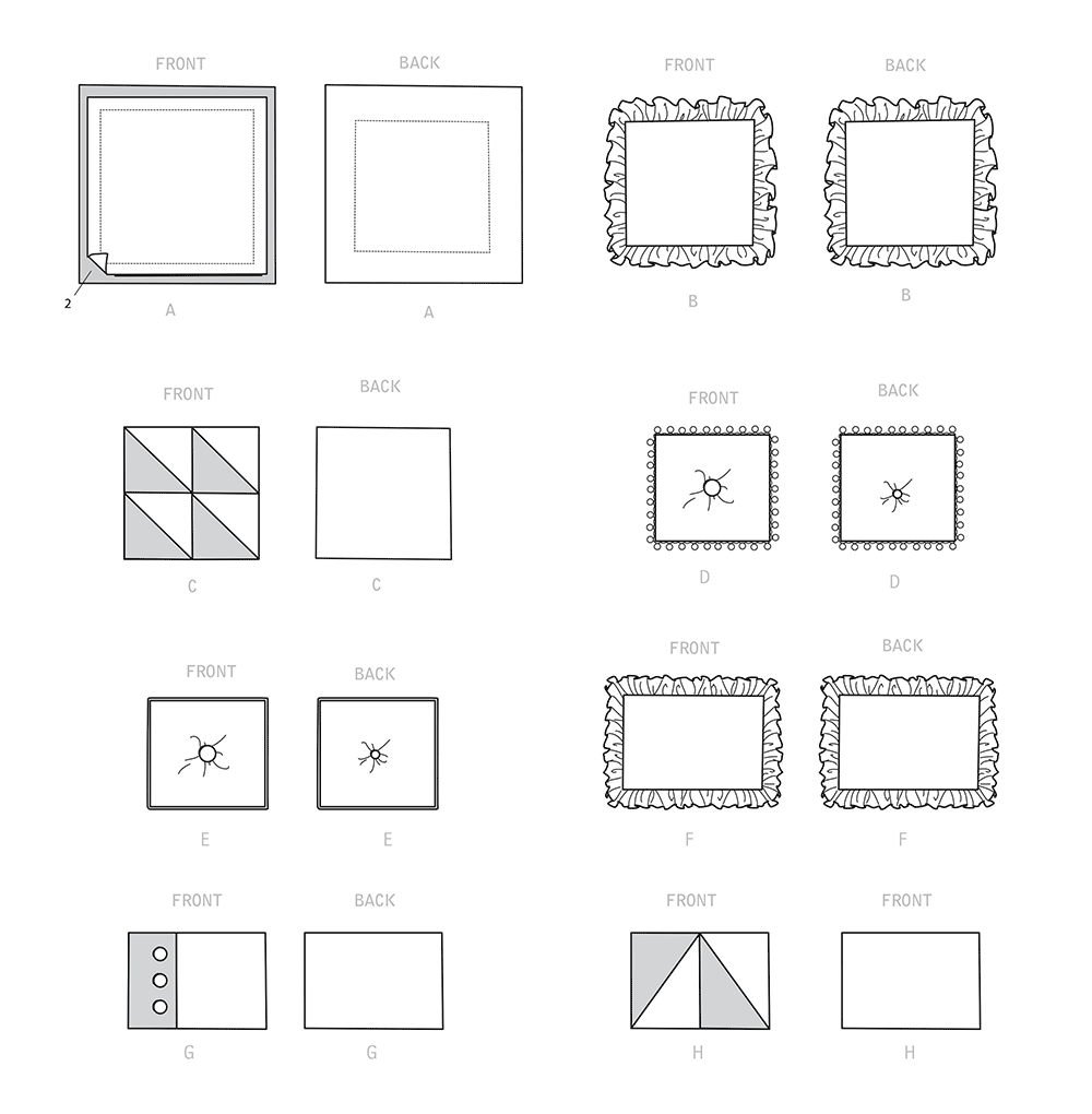 Simplicity S9402 sewing pattern envelope showing cushions in different sizes and trims