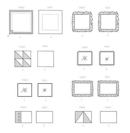 Simplicity S9402 sewing pattern envelope showing cushions in different sizes and trims