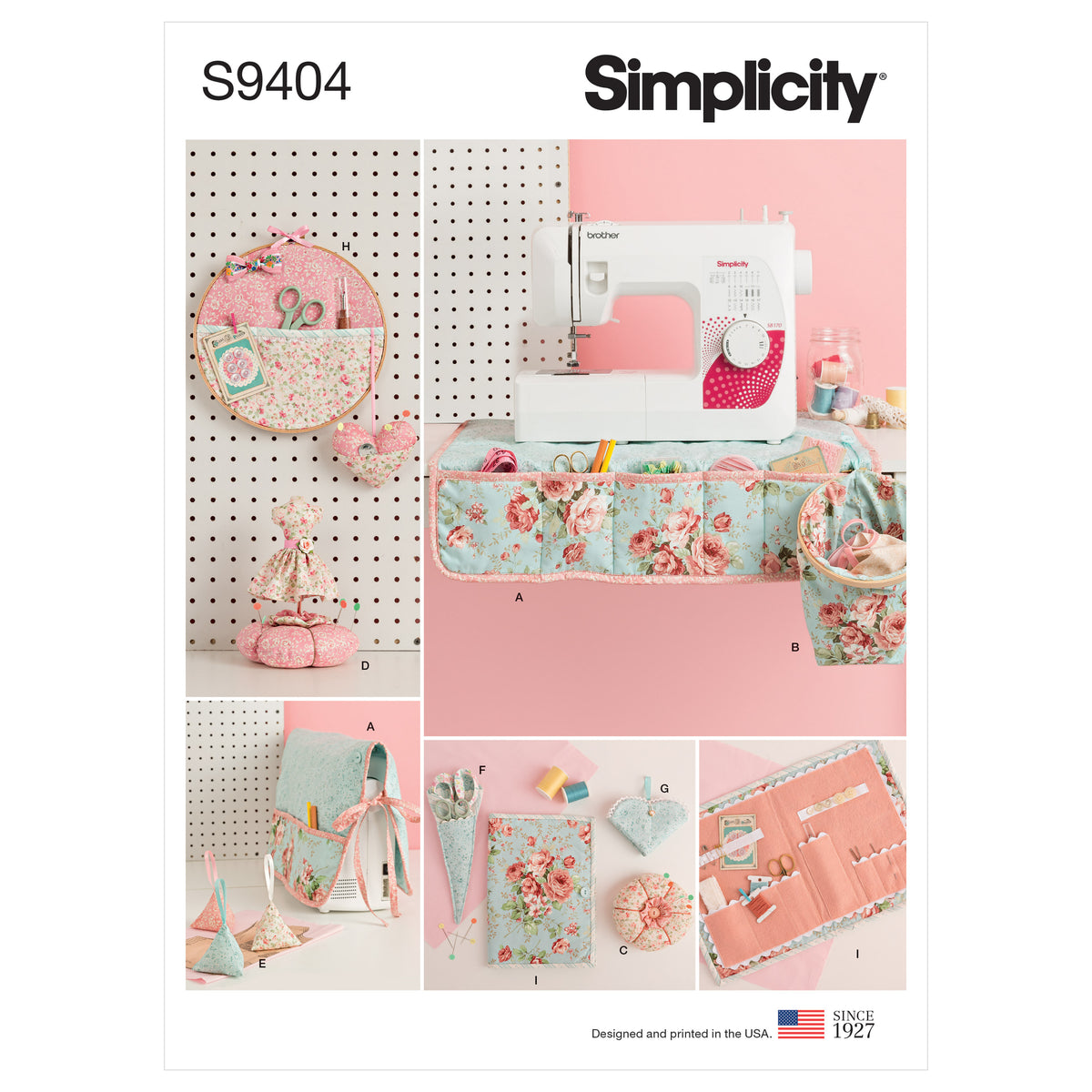Simplicity S9404 sewing pattern envelope showing sewing room accessories