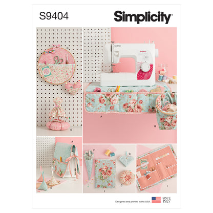 Simplicity S9404 sewing pattern envelope showing sewing room accessories