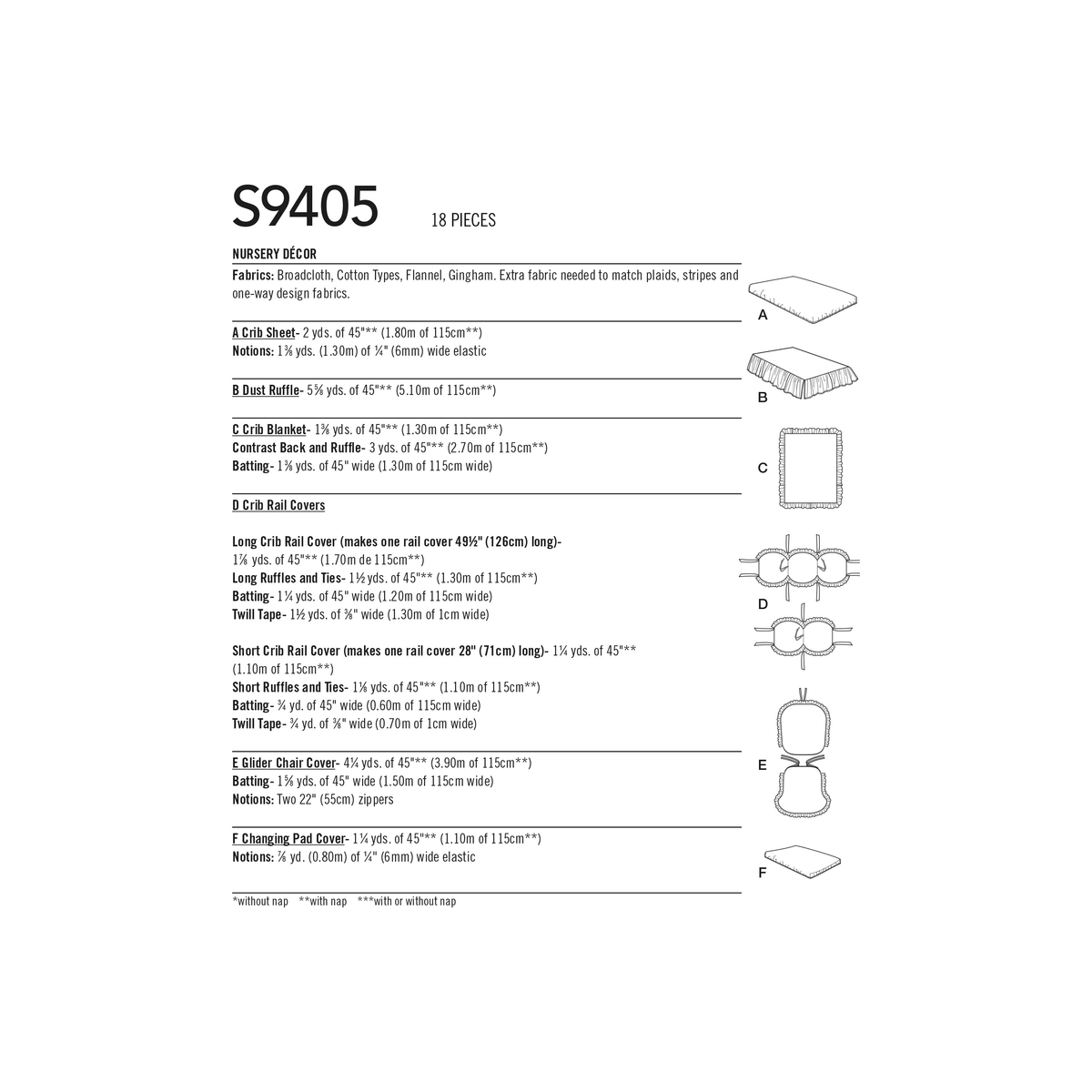 Simplicity S9405 sewing pattern envelope showing nursery accessories