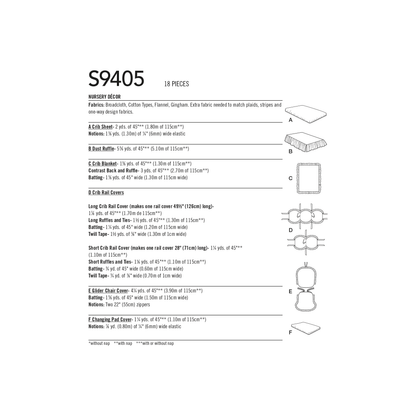 Simplicity S9405 sewing pattern envelope showing nursery accessories