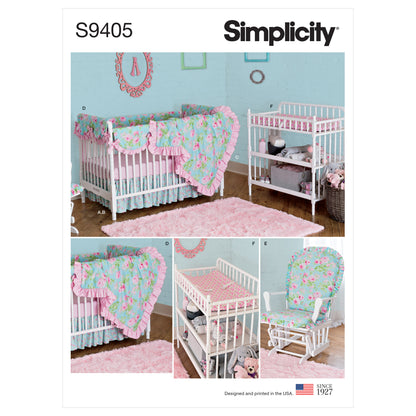 Simplicity S9405 sewing pattern envelope showing nursery accessories