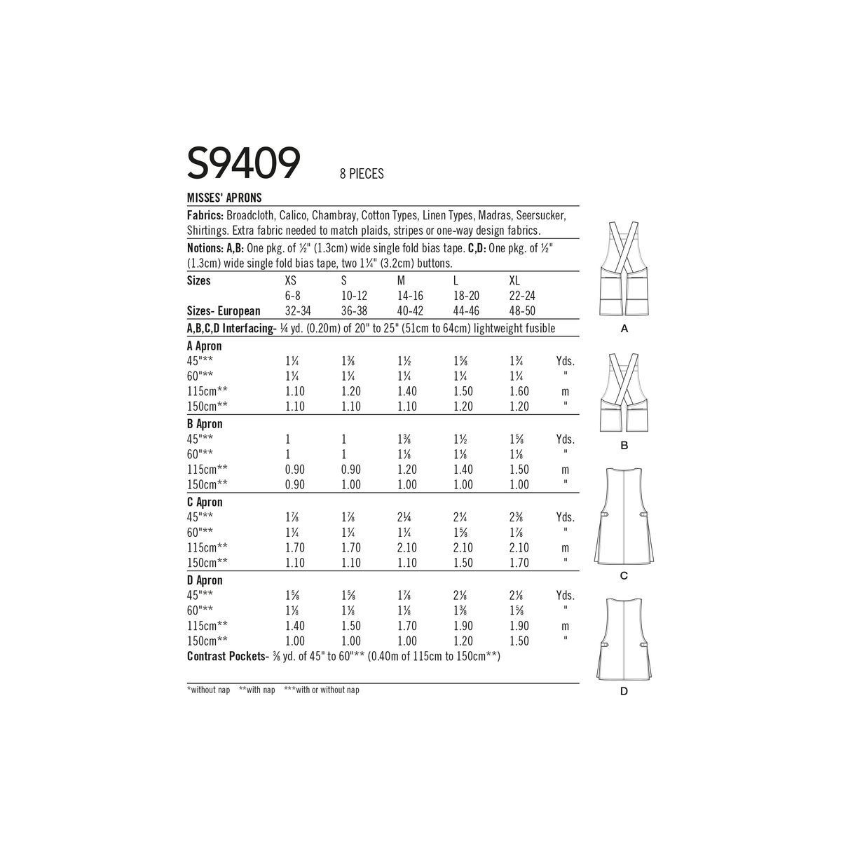 Simplicity S9409 sewing pattern envelope showing aprons