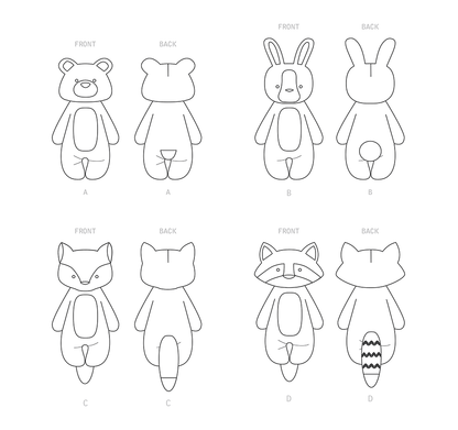 Simplicity S9414 sewing pattern envelope showing stuffed toy animals