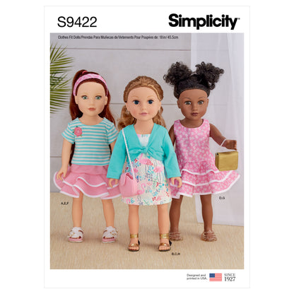Simplicity S9422 sewing pattern envelope showing doll clothes