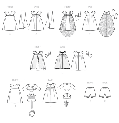 Simplicity S9438 sewing pattern envelope showing doll dresses