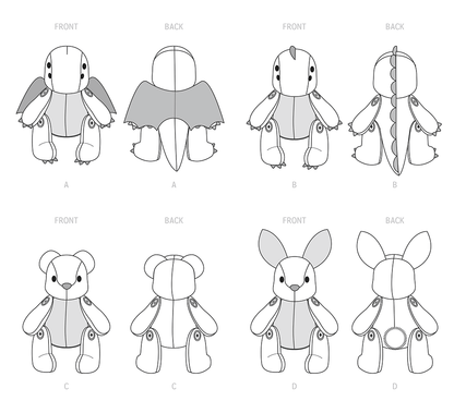 Simplicity S9441 sewing pattern envelope showing button jointed plush animals
