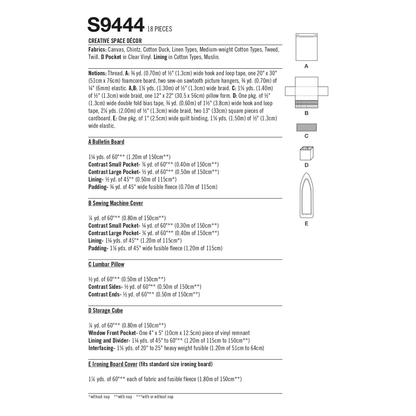 Simplicity S9444 sewing pattern envelope showing pocket organiser board cover