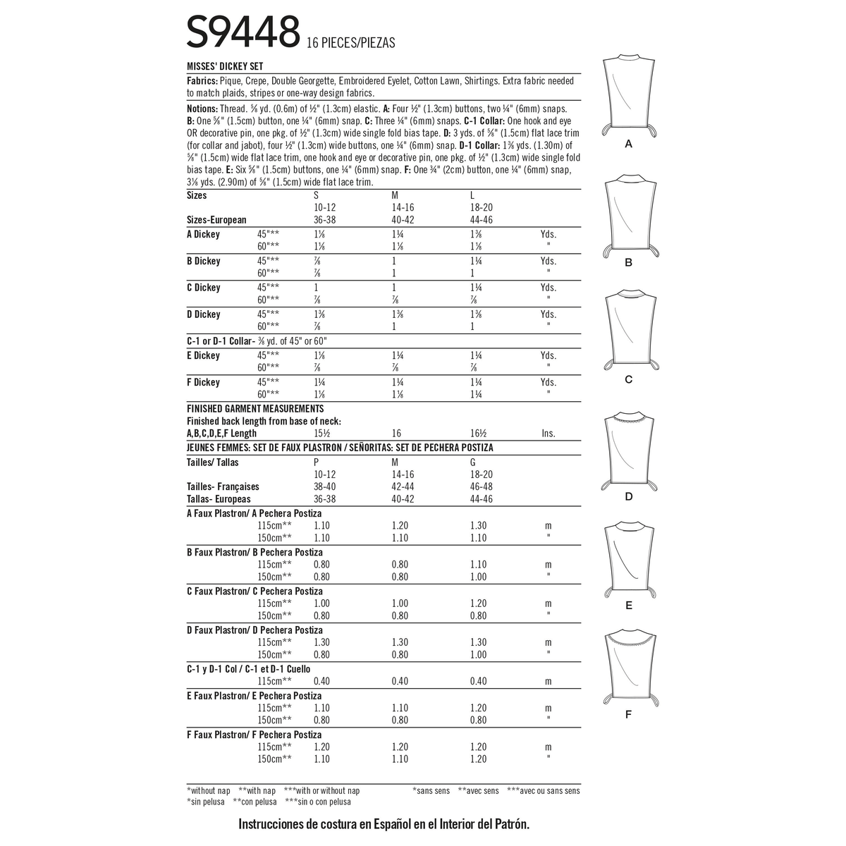 Simplicity S9448 sewing pattern envelope showing women's top and waistcoat