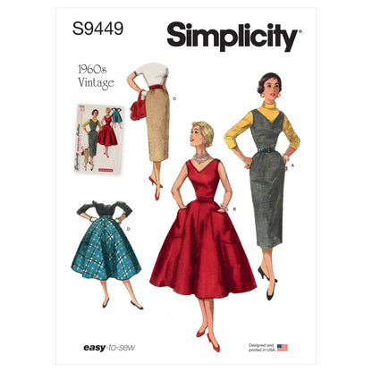 Simplicity S9449 sewing pattern envelope showing women's dress