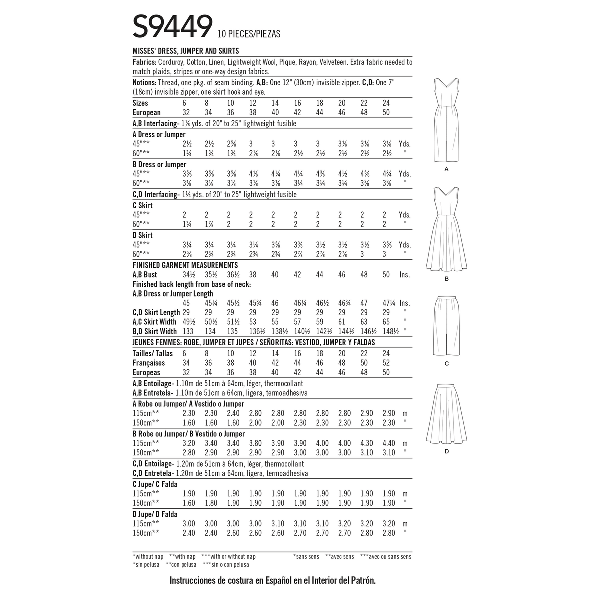 Simplicity S9449 sewing pattern envelope showing women's dress