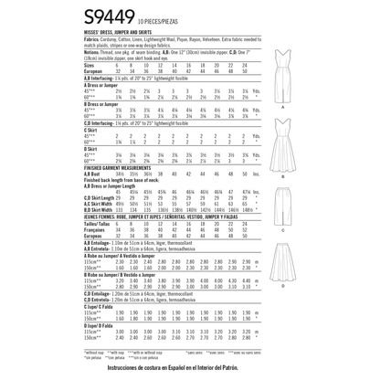 Simplicity S9449 sewing pattern envelope showing women's dress
