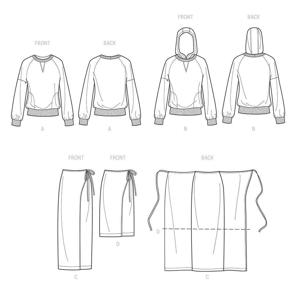 Simplicity S9450 sewing pattern envelope showing women's casual top and wrap skirt