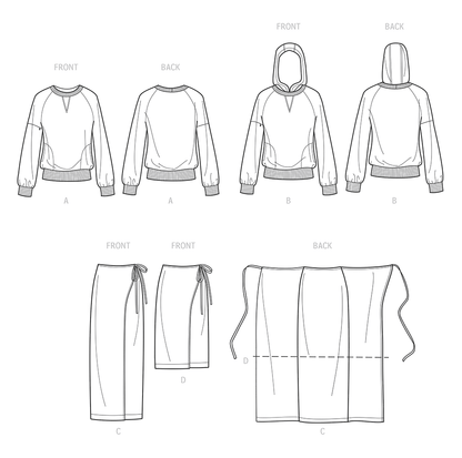 Simplicity S9450 sewing pattern envelope showing women's casual top and wrap skirt