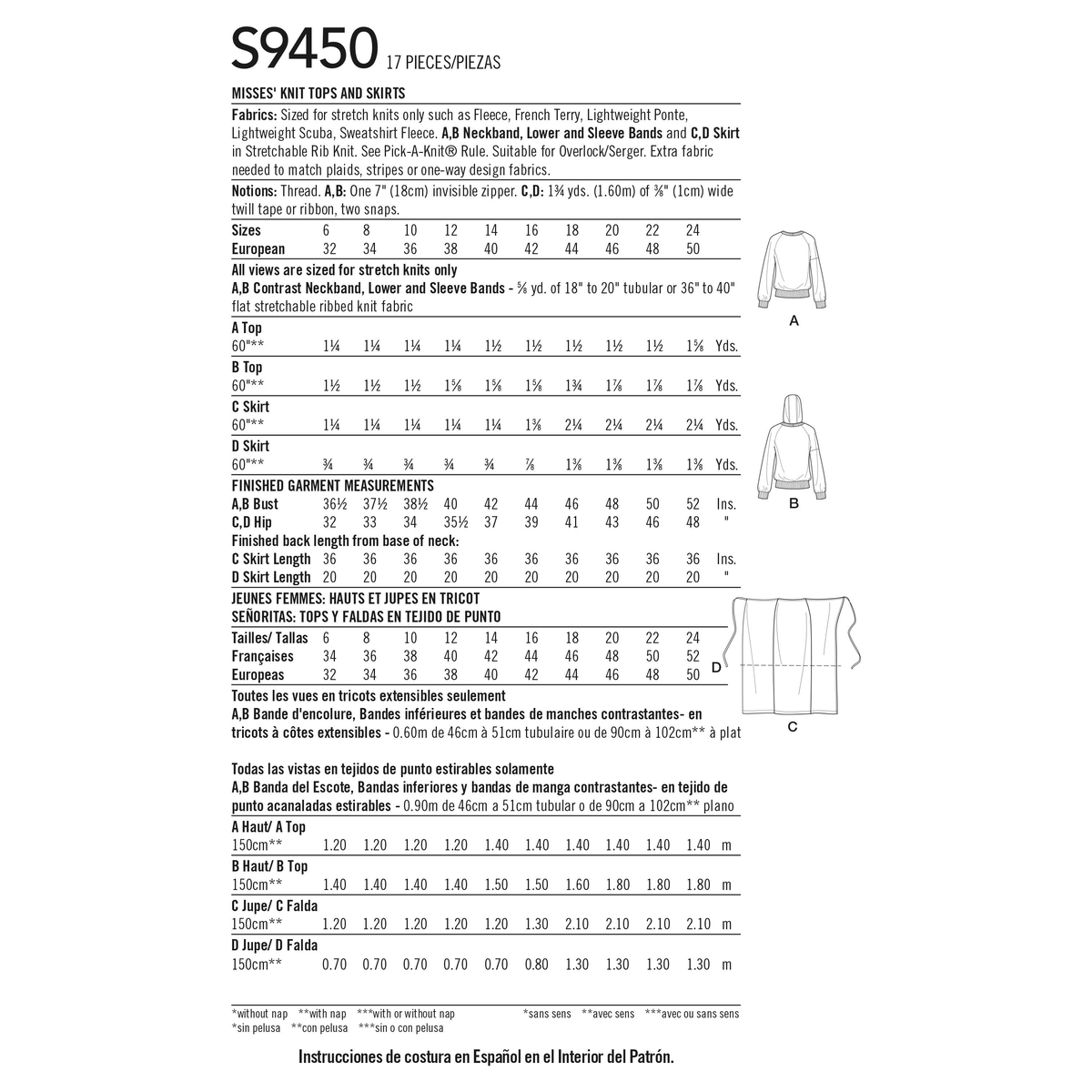 Simplicity S9450 sewing pattern envelope showing women's casual top and wrap skirt