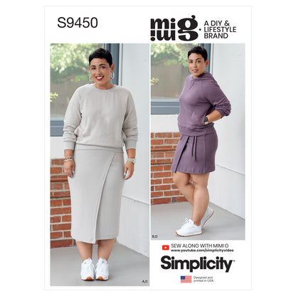 Simplicity S9450 sewing pattern envelope showing women's casual top and wrap skirt