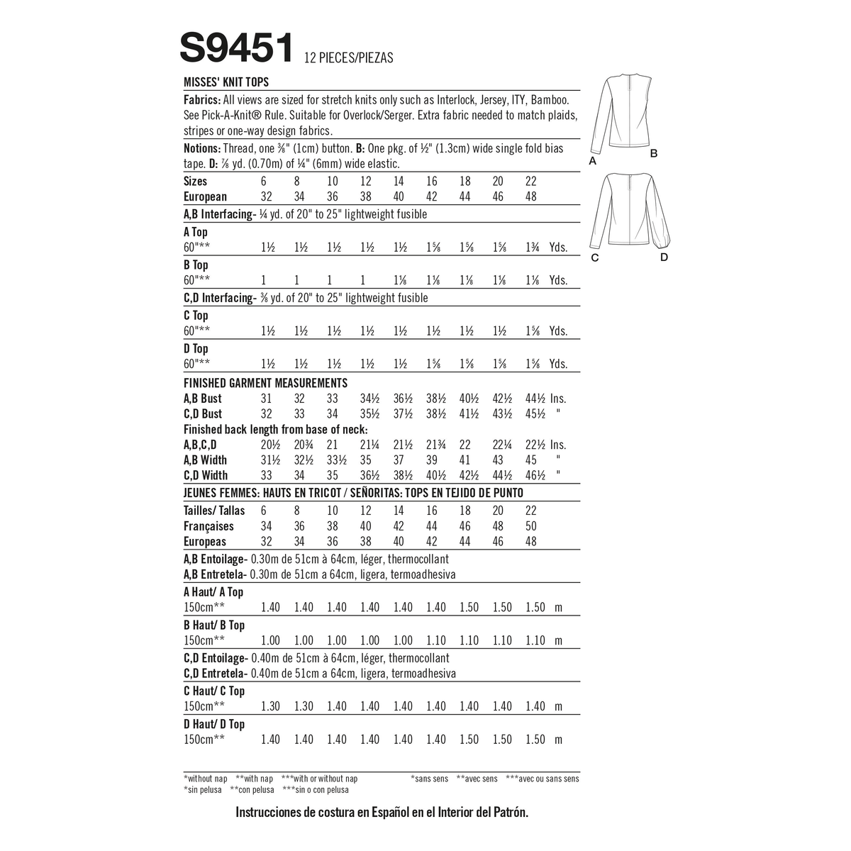 Simplicity S9451 sewing pattern envelope showing women's top and waistcoat