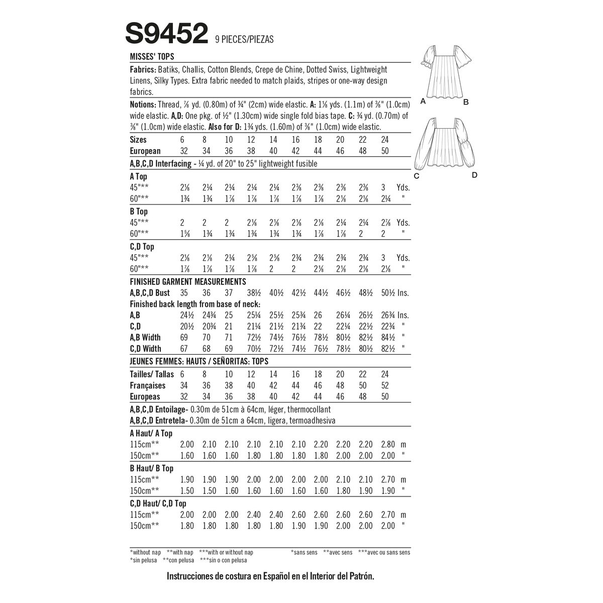 Simplicity S9452 sewing pattern envelope showing women's top and waistcoat