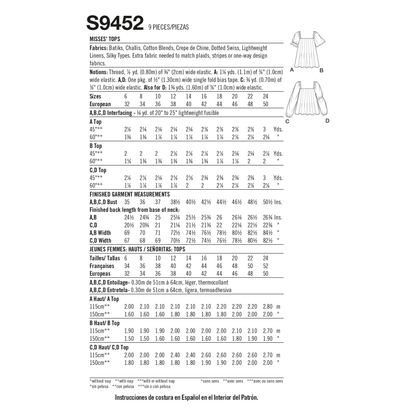 Simplicity S9452 sewing pattern envelope showing women's top and waistcoat