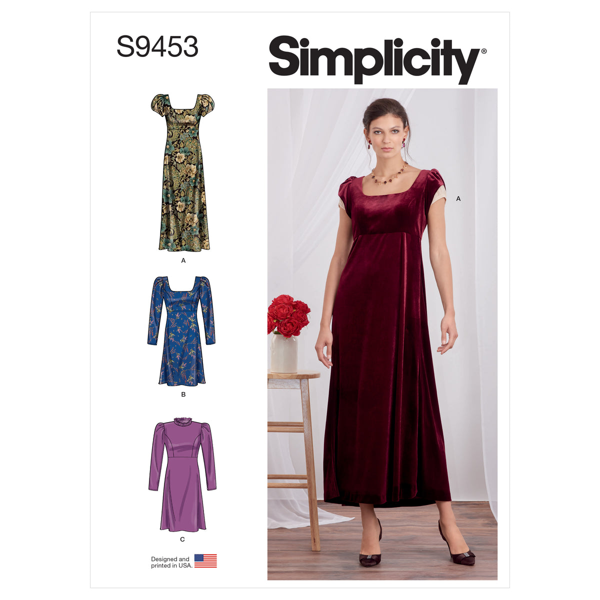 Simplicity S9453 sewing pattern envelope showing women's dress
