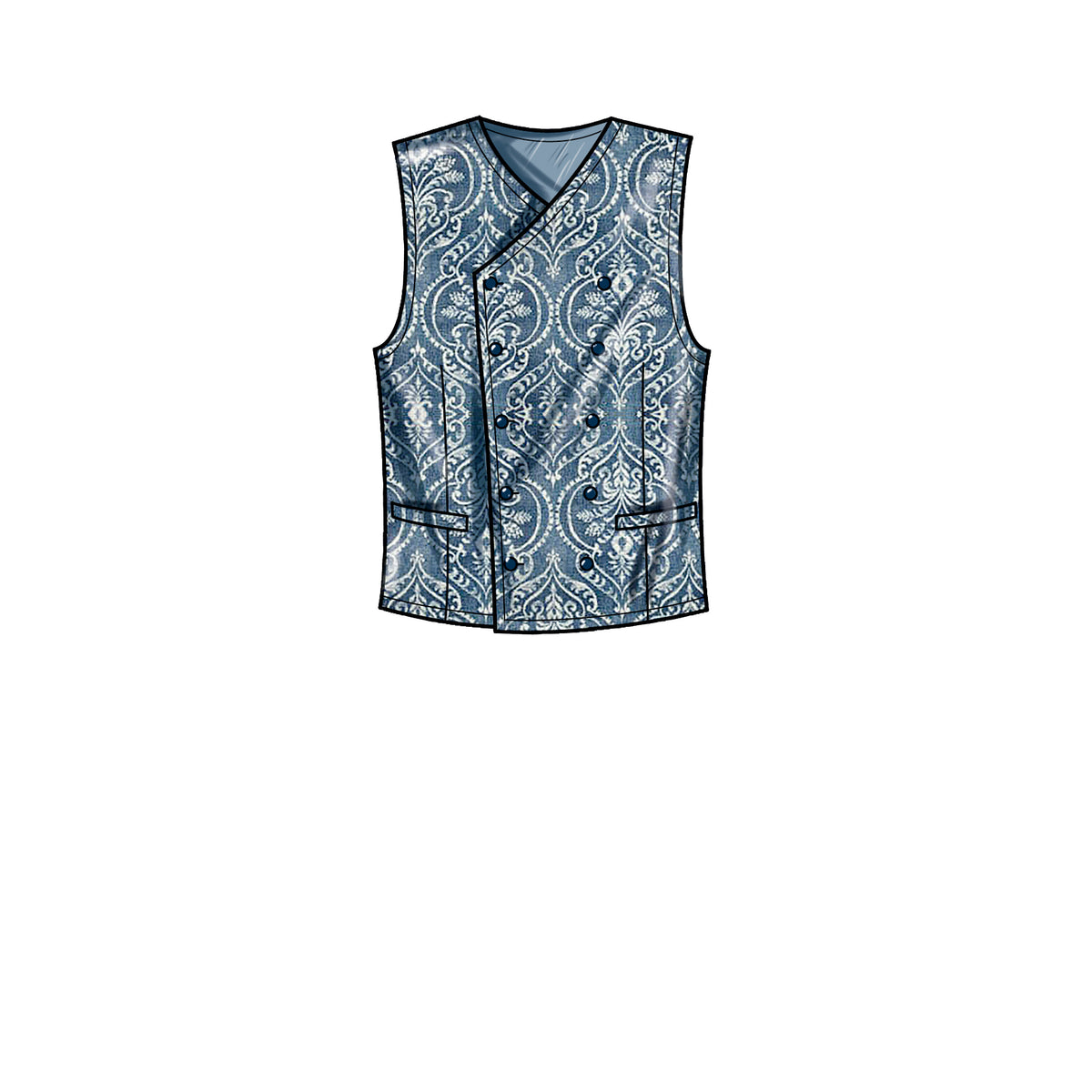 Simplicity S9457 sewing pattern envelope showing men's top and waistcoat