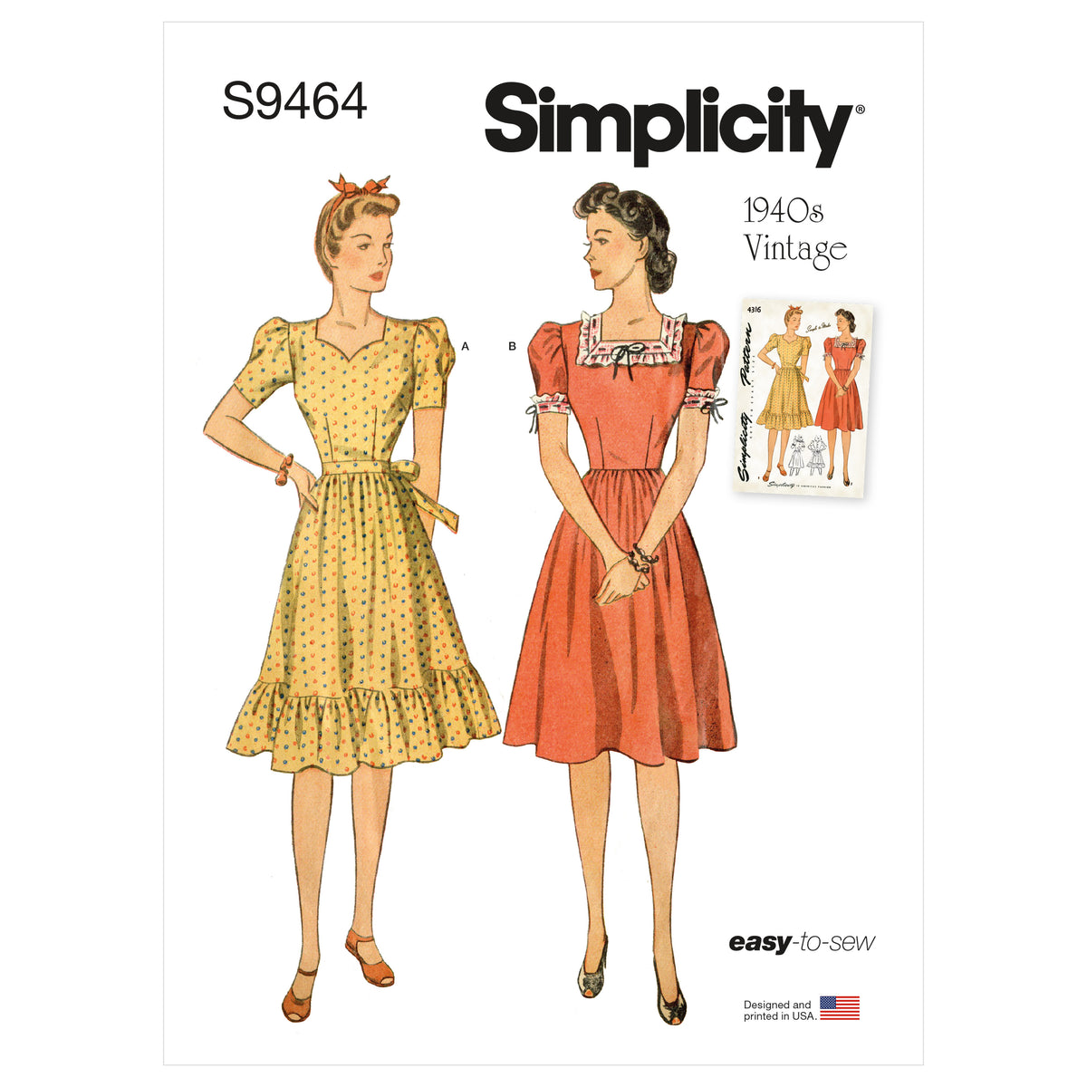 Simplicity S9464 sewing pattern envelope showing women's dress