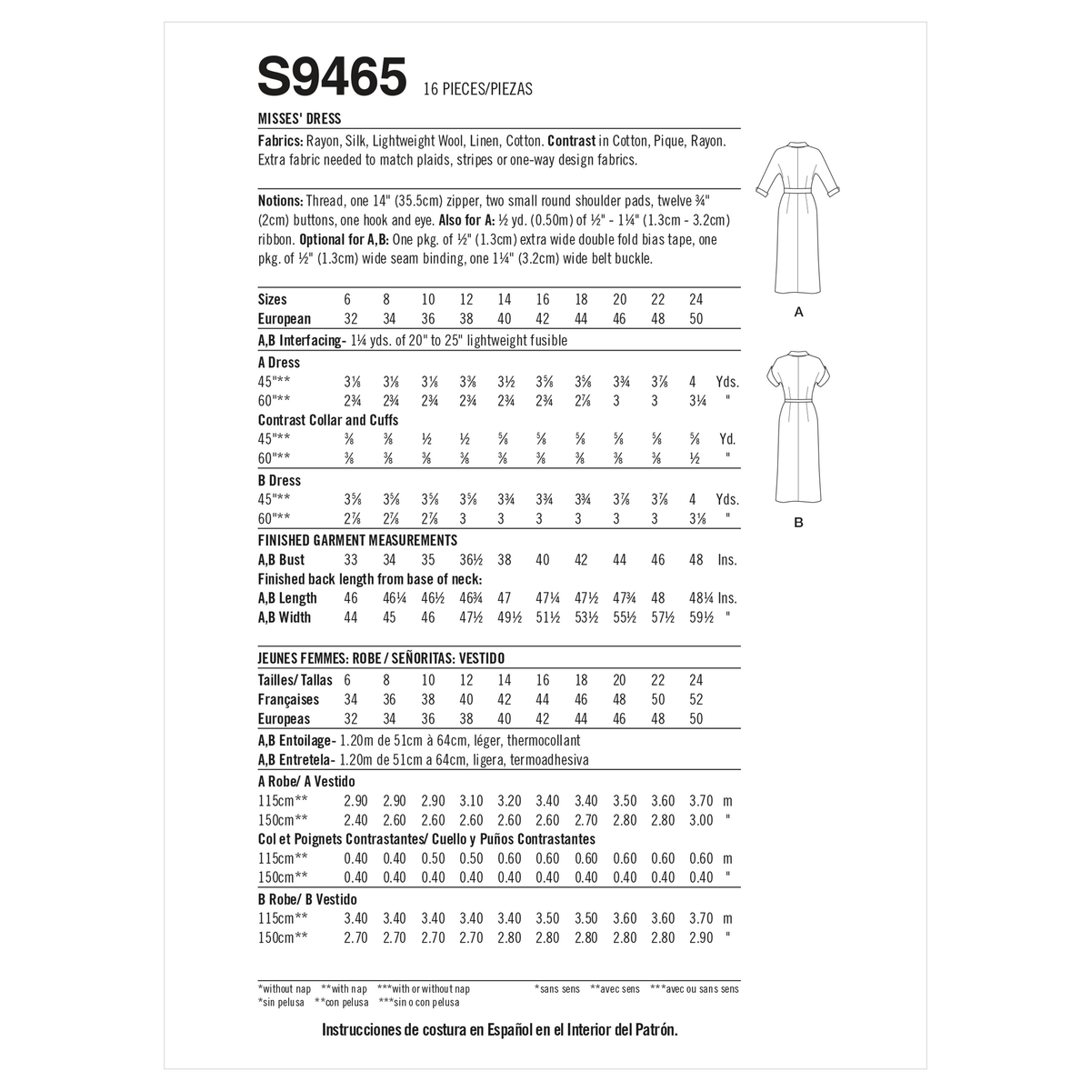 Simplicity S9465 sewing pattern envelope showing women's dress