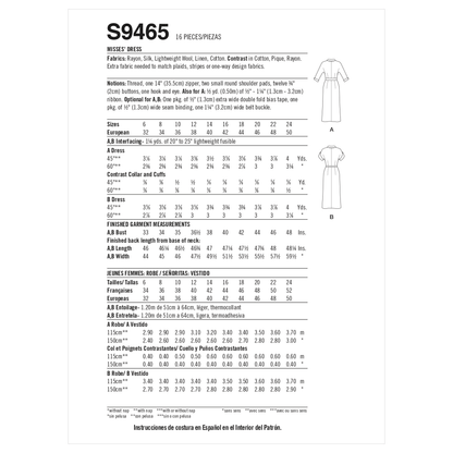 Simplicity S9465 sewing pattern envelope showing women's dress