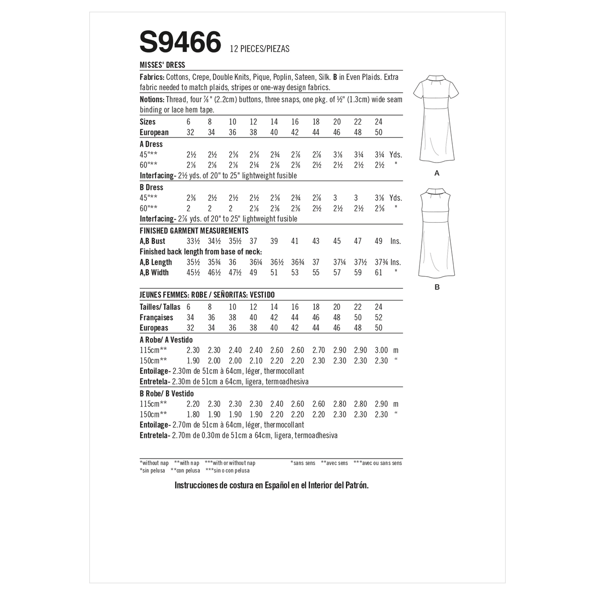 Simplicity S9466 sewing pattern envelope showing dress