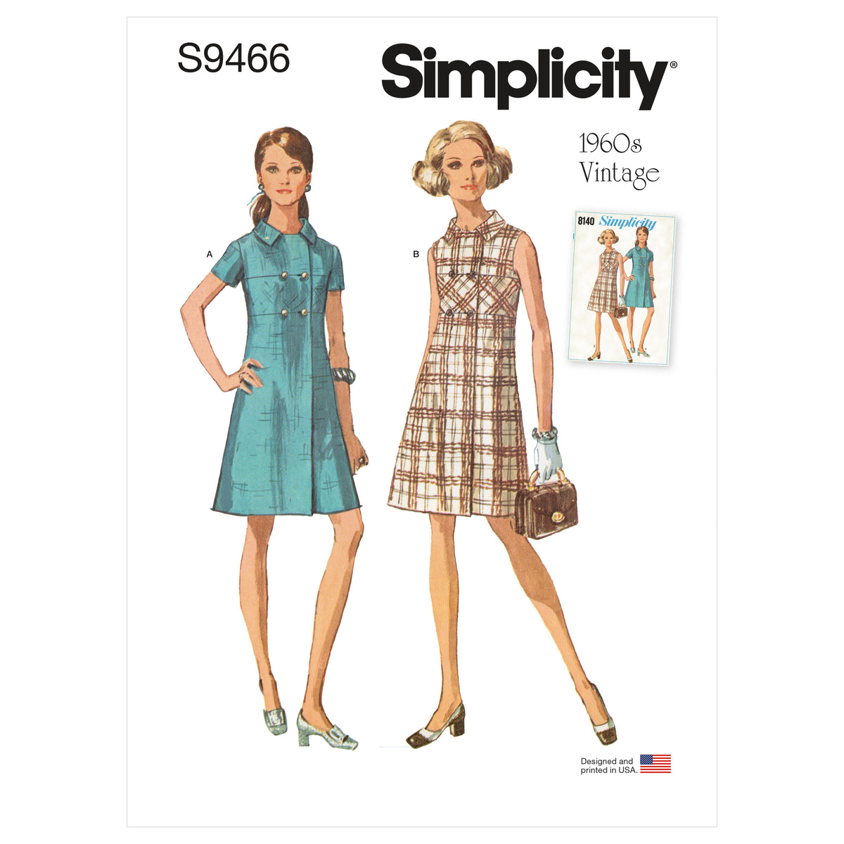 Simplicity S9466 sewing pattern envelope showing dress