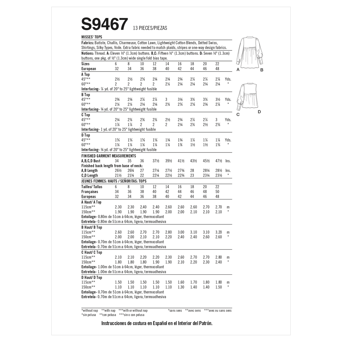 Simplicity S9467 sewing pattern envelope showing tops and vests