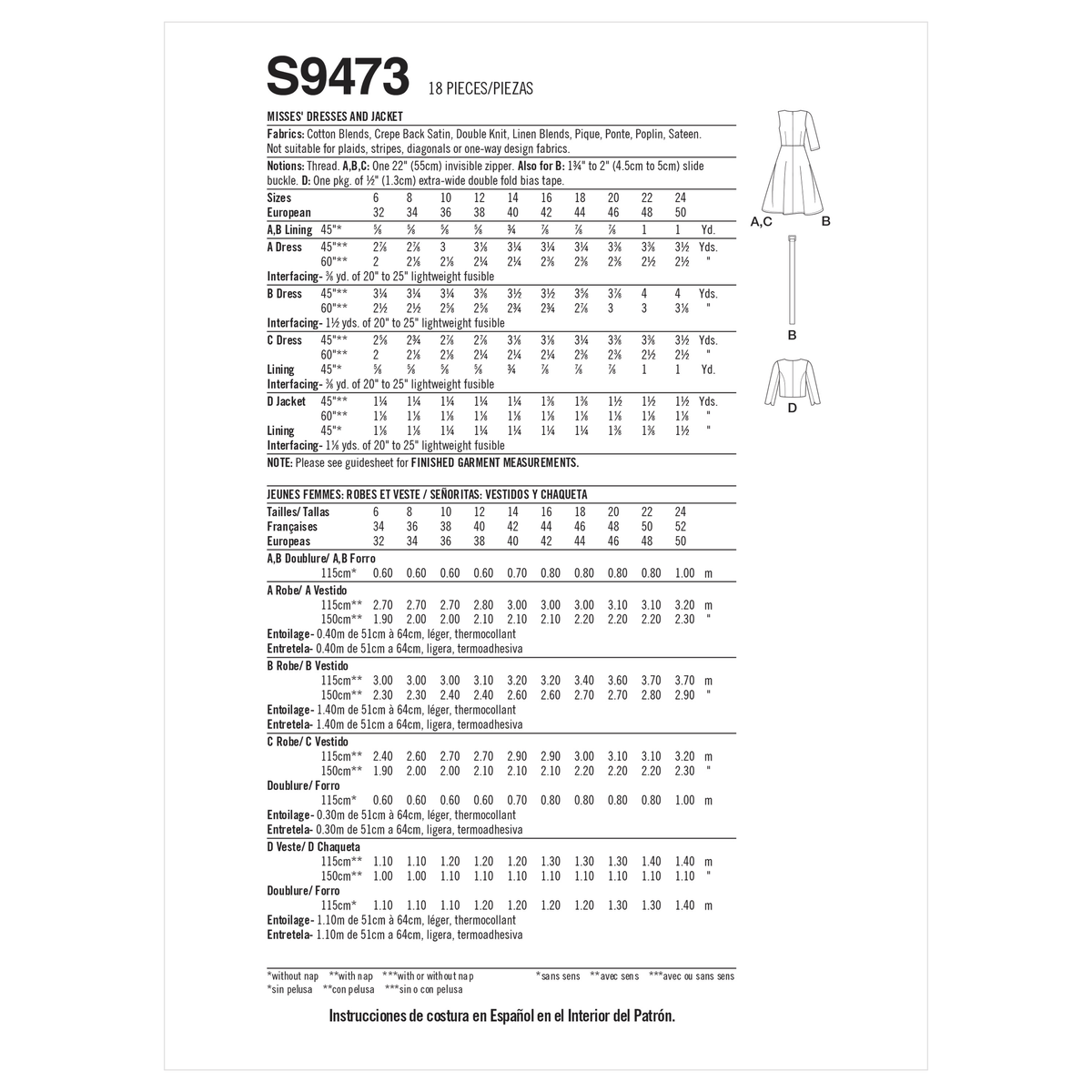 Simplicity S9473 sewing pattern envelope showing dress