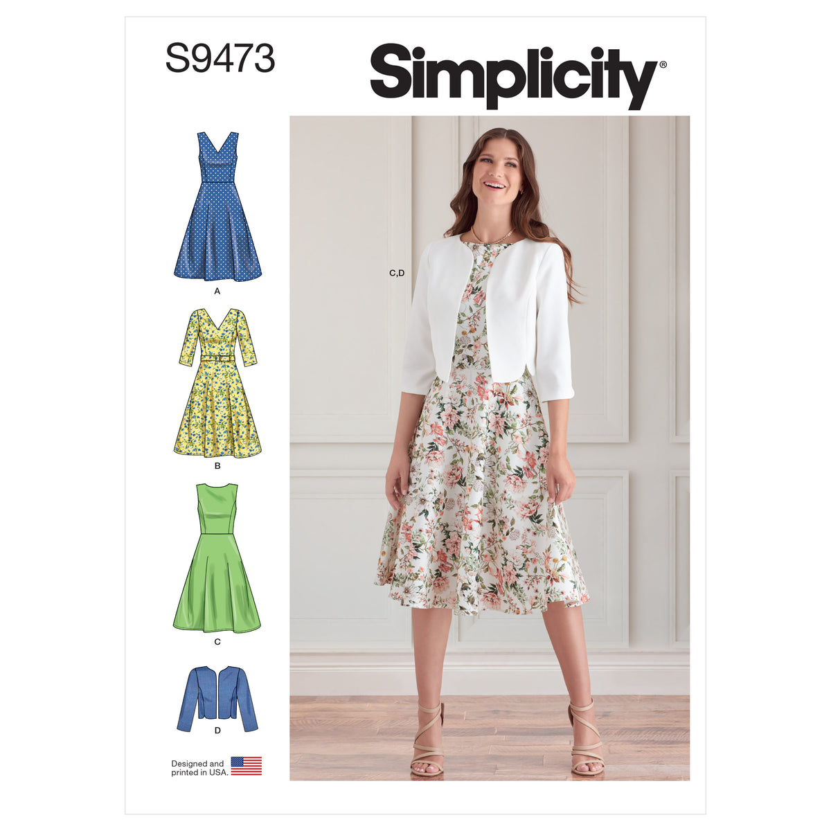 Simplicity S9473 sewing pattern envelope showing dress