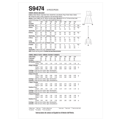 Simplicity S9474 sewing pattern envelope showing dress