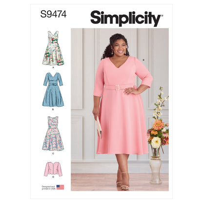 Simplicity S9474 sewing pattern envelope showing dress