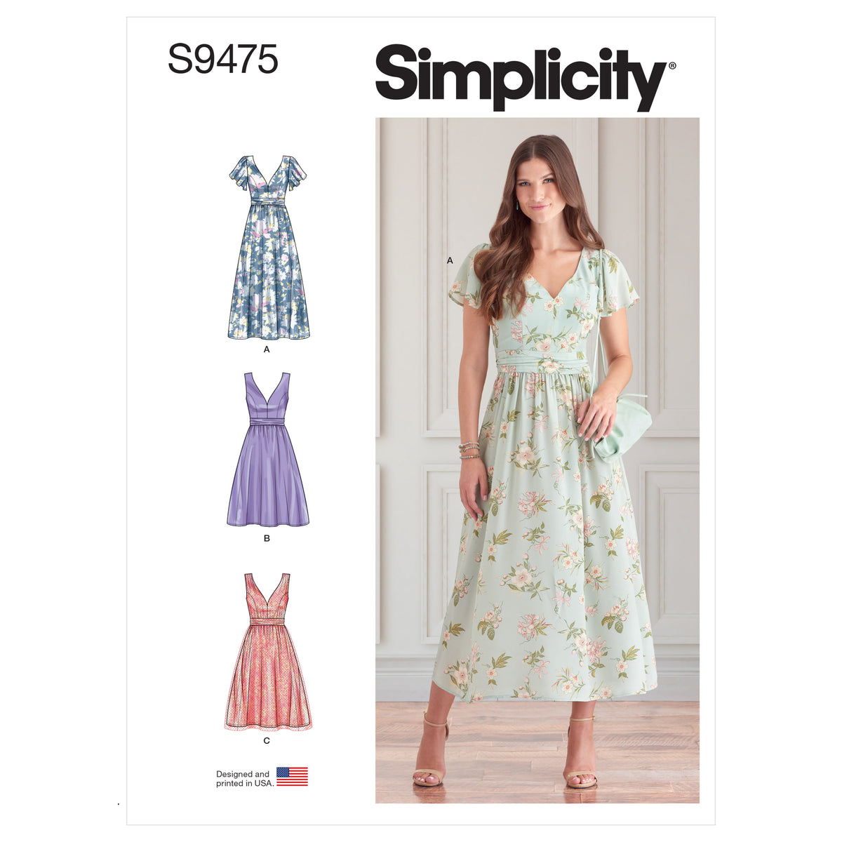 Simplicity S9475 sewing pattern envelope showing dress