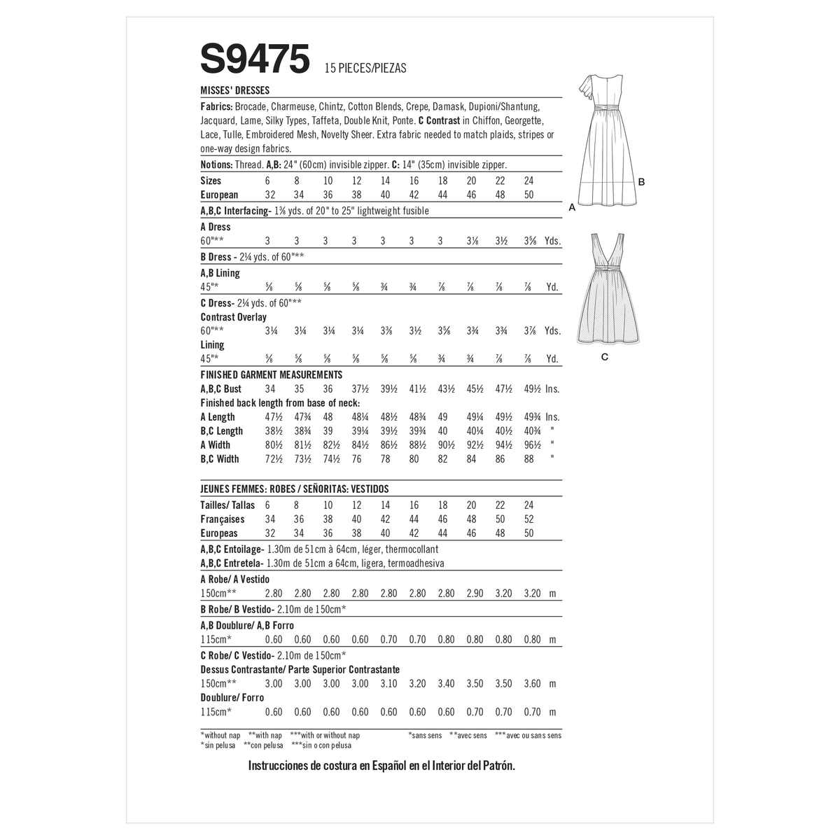 Simplicity S9475 sewing pattern envelope showing dress