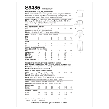 Simplicity S9485 sewing pattern envelope showing toddler casual wear