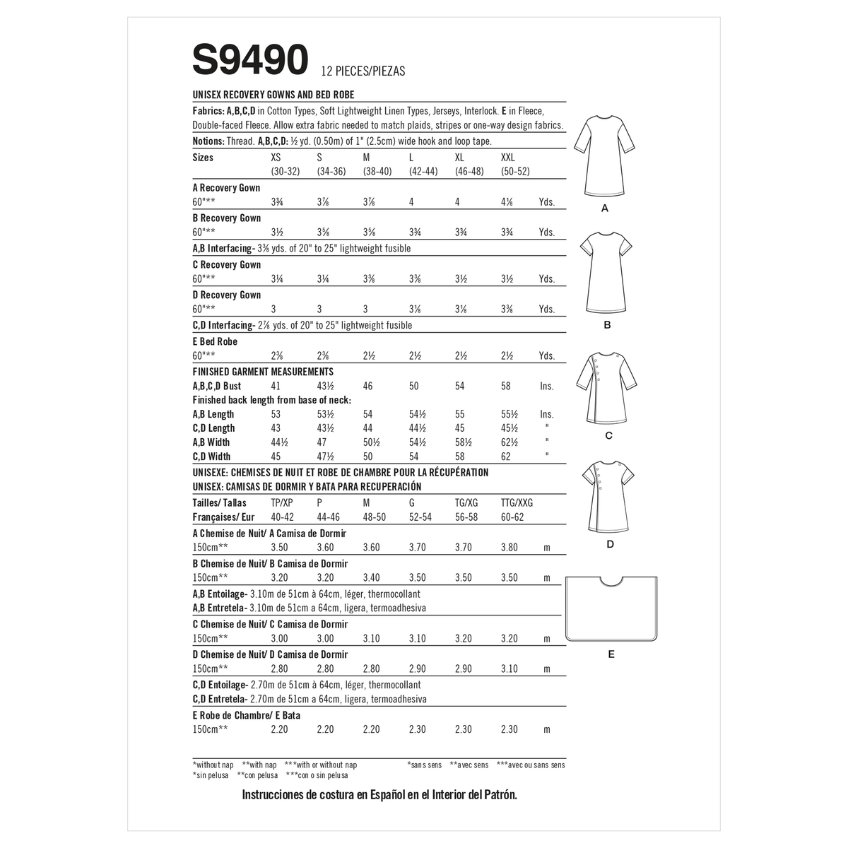 Simplicity S9490 sewing pattern envelope showing unisex casual wear
