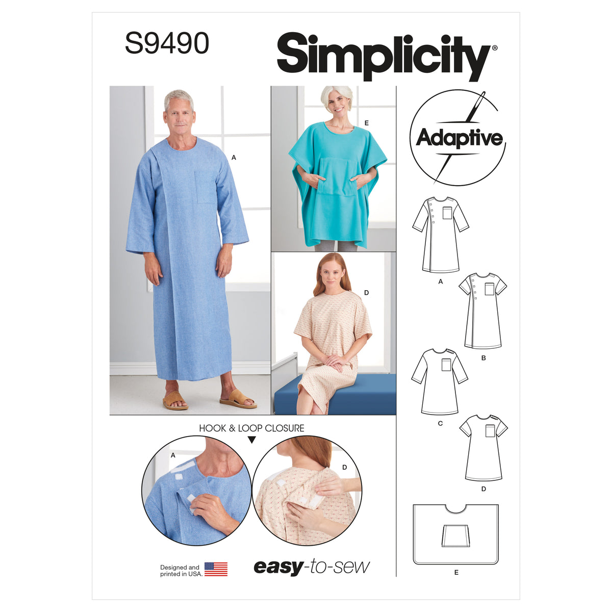 Simplicity S9490 sewing pattern envelope showing unisex casual wear