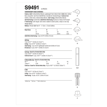 Simplicity S9491 sewing pattern envelope showing lined chemo hats
