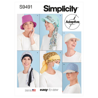 Simplicity S9491 sewing pattern envelope showing lined chemo hats