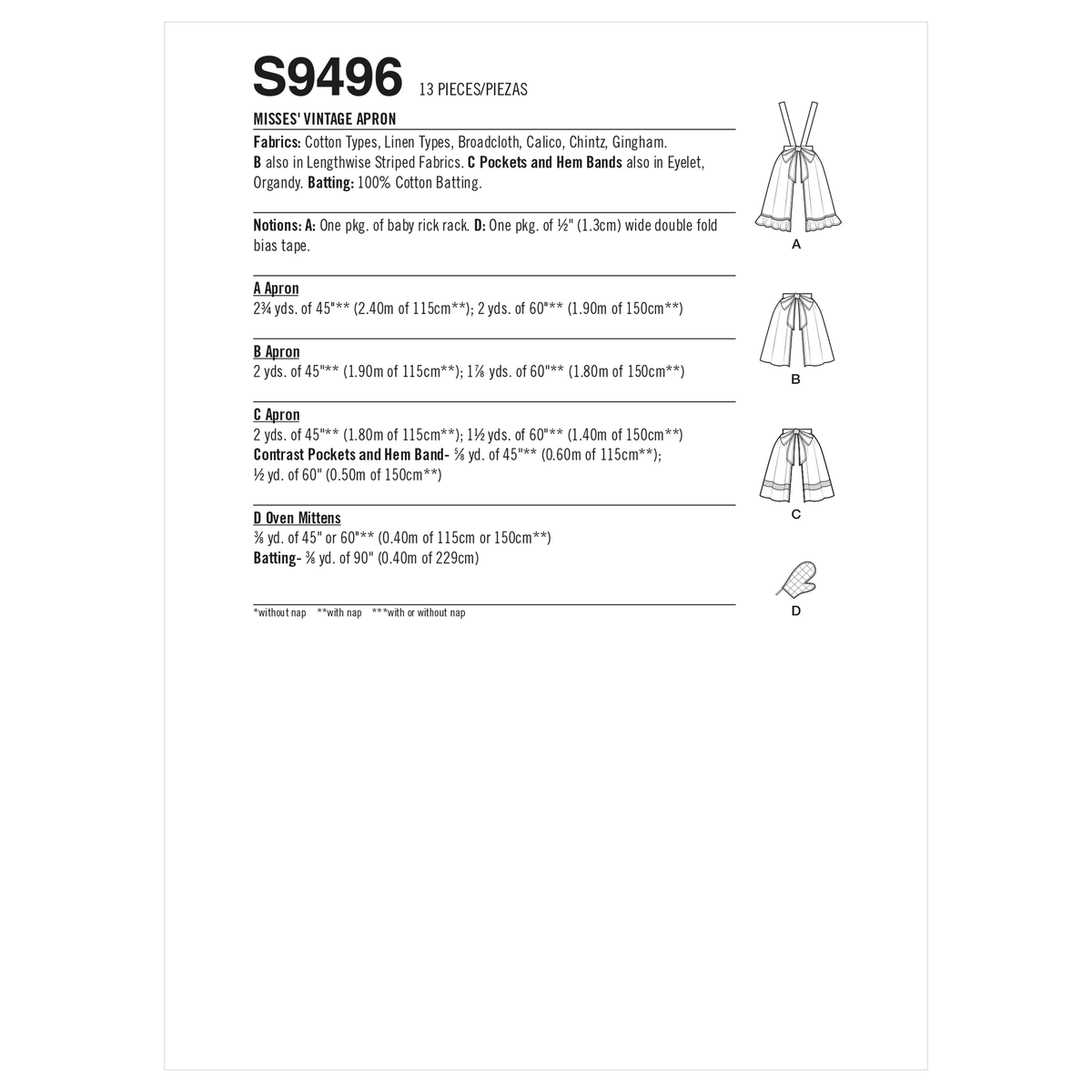 Simplicity S9496 sewing pattern envelope showing aprons