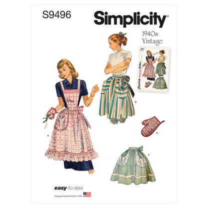 Simplicity S9496 sewing pattern envelope showing aprons