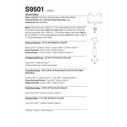 Simplicity S9501 pattern envelope showing a backseat car organiser